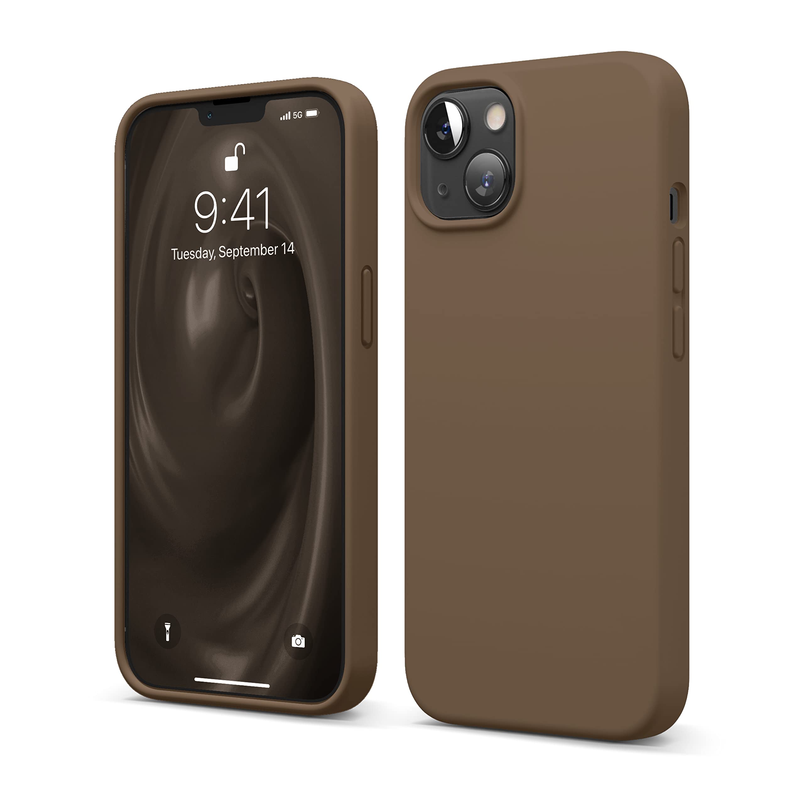 elago Liquid Silicone Case Compatible with iPhone 13 Case (6.1"), Premium Silicone, Full Body Protection - 3 Layer Shockproof Phone Cover, Anti-Scratch Soft Microfiber Lining (Brown) — image 1