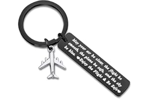 FUSTMW Pilot Gift Flight Attendant Gift Fly Safe Keychain Traveling Gifts May Your Air Be Clear Airplane Jewelry