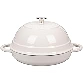 VORRINGARD Cast Iron Enameled Dutch Oven Pot with Lid for Bread Baking, Bread Oven, 6 Quart, White