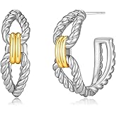 Two Tone Rope Studs Earrings for Women Gold and Silver Mixed Metal Statement Earrings Jewelry Gifts