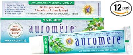 Auromere Herbal toothpaste - Fresh mint Fine chalk (a Gentle cleanser), glycerine (from vegetable Oil), purified Water Herbal (027275200041)