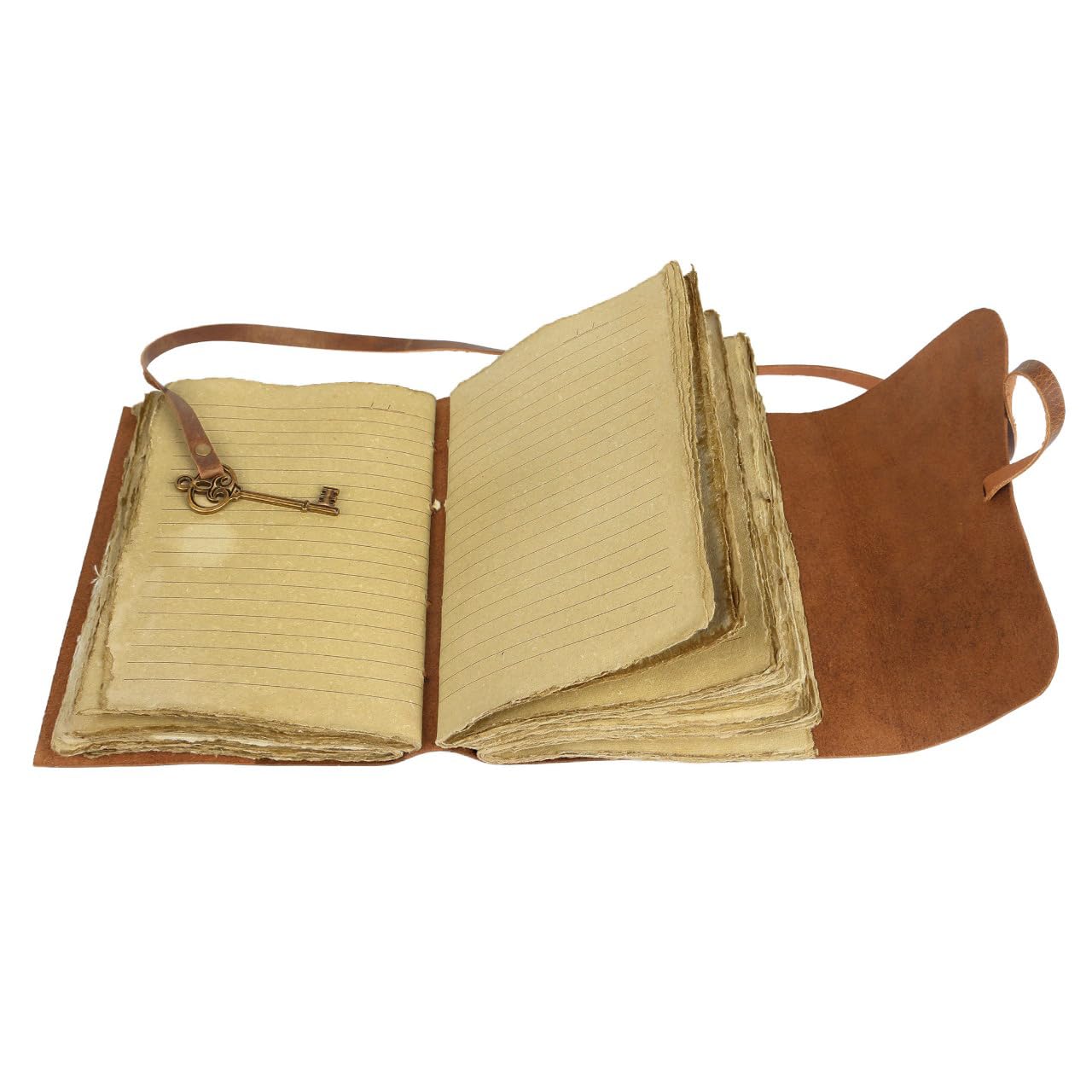 Leather Journal with Deckle Edge Paper 8x6 inch and Vintage Key | Handmade Writing Notebook Diary | Bound Daily Notepad for Men & Women Medium, Sketch/Writing pad for Artists