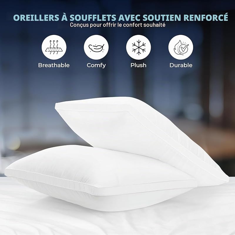 Oreillers 40x80 cm Lot de 2, Doux, Blanc