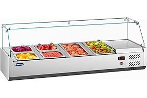 CAPEIVAN Commercial Salad Bar Refrigerator with 4×1/3 GN Pans - 170W Countertop Refrigerated Display Case for Sandwich Prep, Cold Buffet & Portable Food Storage (0-12℃/32-53.6℉, Stainless Steel)