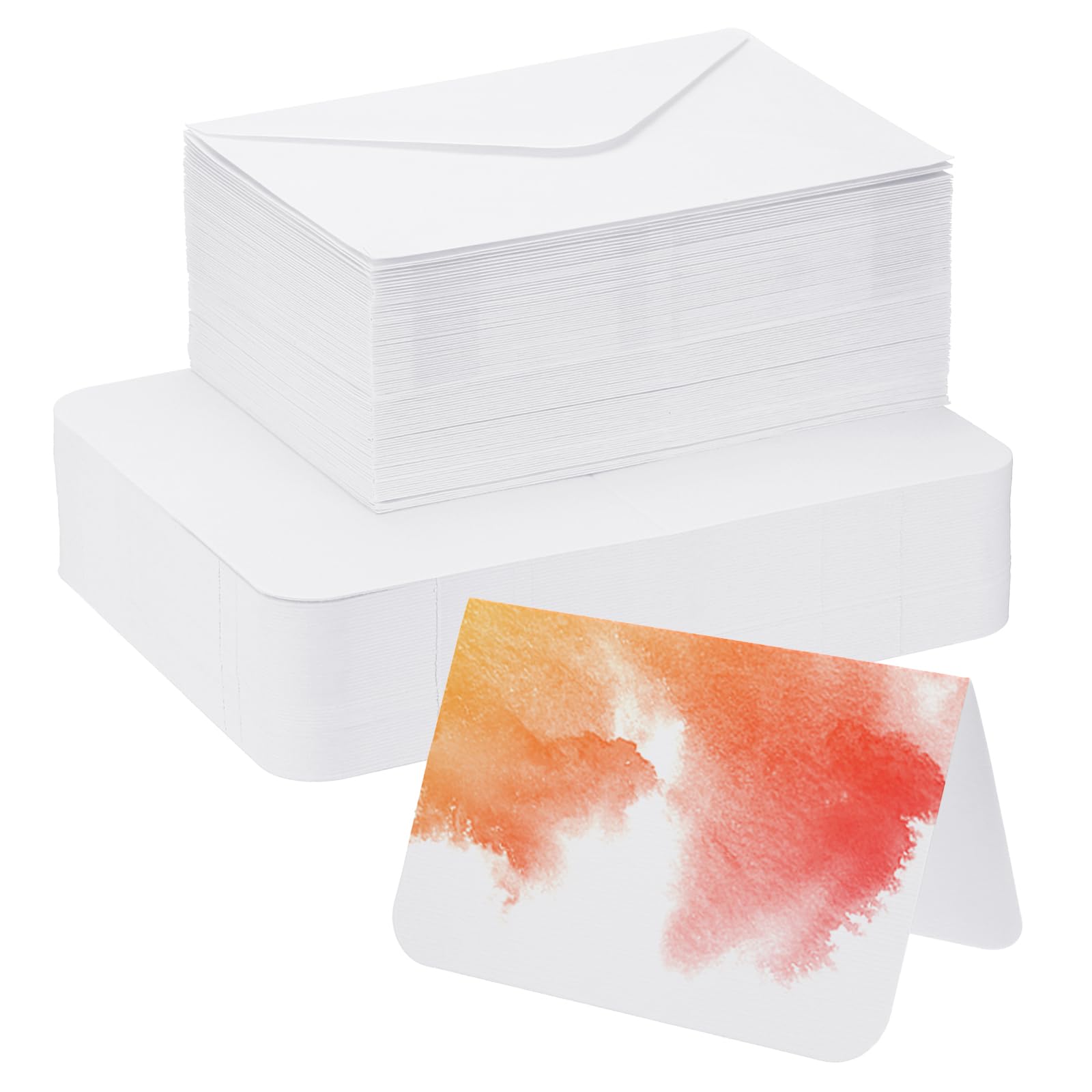 PATIKIL 100 Sets Pure Cotton Watercolor Cards 140lb/300 GSM Postcards Rounded Corners with Envelopes for Art Painting Creative Thank Notes, 4x6 Inch Foldable Size