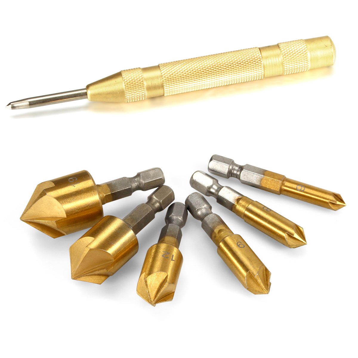 Countersink Drill Bits Center Punch Tool Sets, Sibaok 1 Pcs Brass Automatic 766330000850 eBay