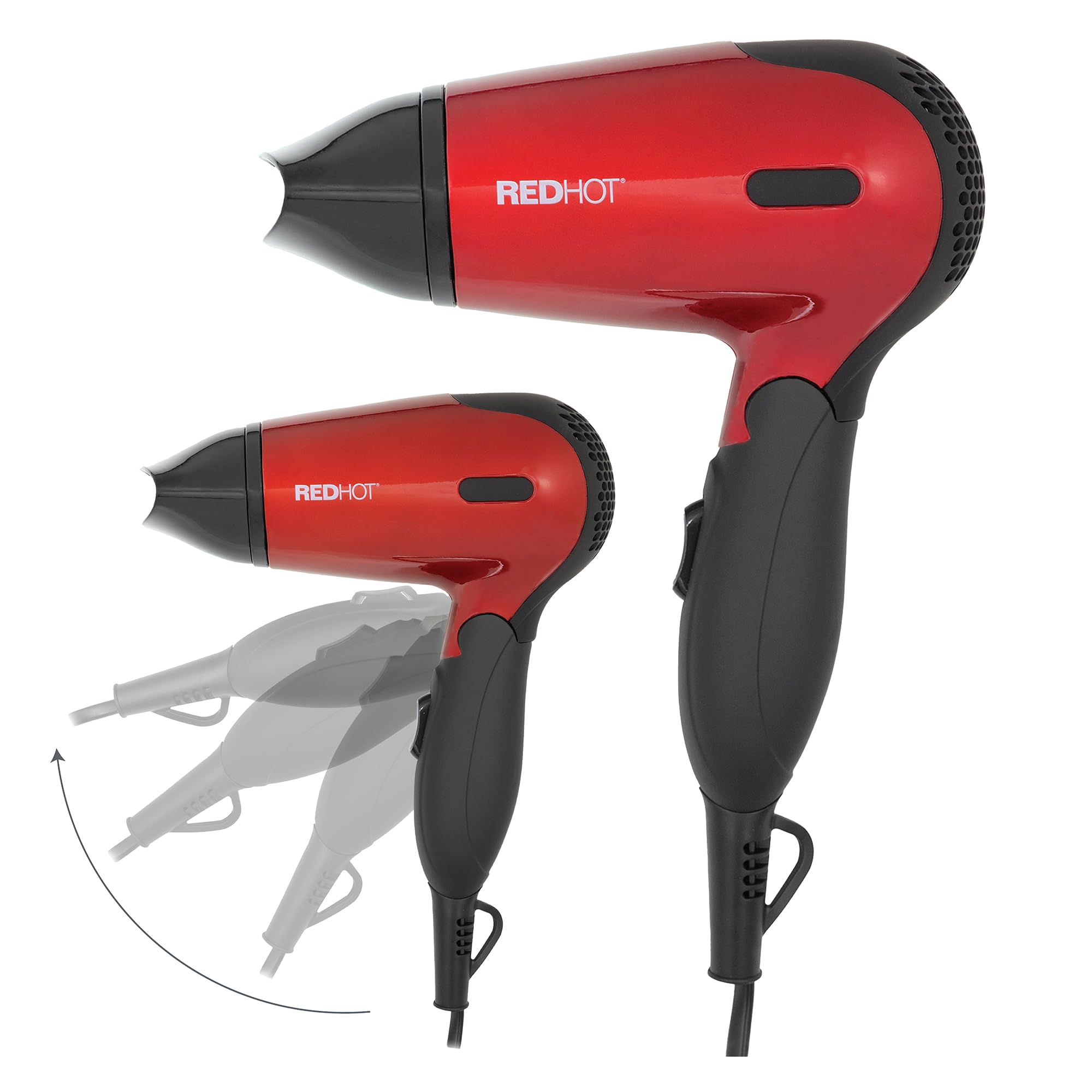 Red Hot 37070 1200W Travel Hair Dryer with Folding Handle/Dual Voltage / 2 Heat Settings/Compact & Lightweight/Red Coloured