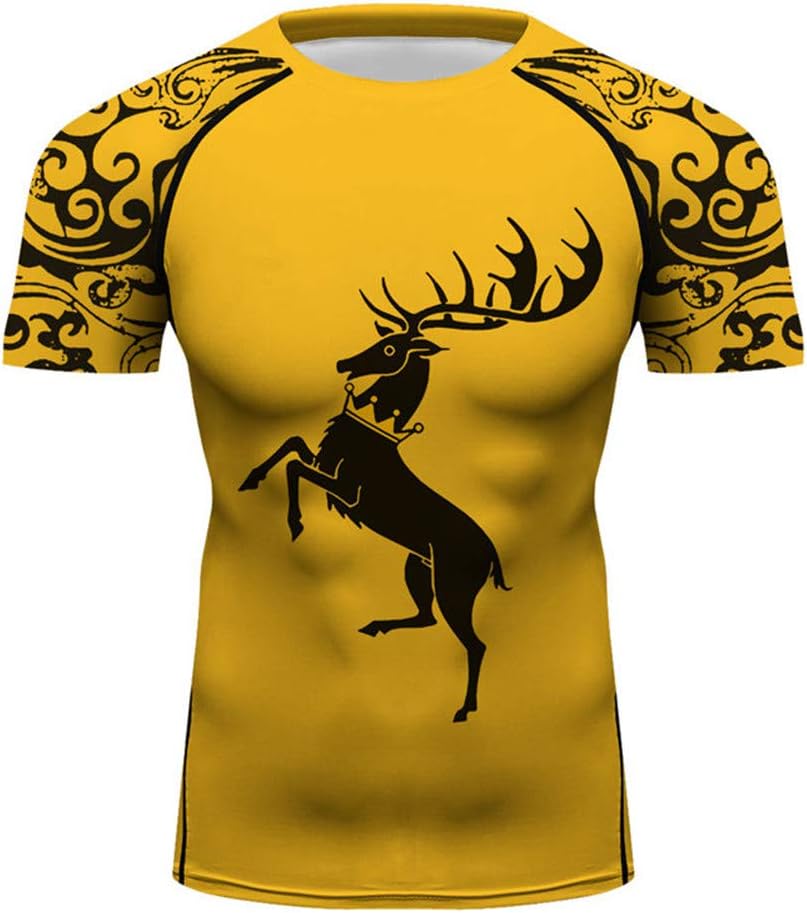HONLIK 3D Print Compression Rash Guards BJJ Jiujitsu Tees for Men