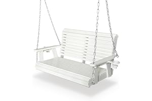 FORTUNE CANDY HDPE Porch Swing with 18/8 Stainless Steel Bolts, Ergonomic Design, Ultra Weather-Resistant, Heavy Duty 1200 LBS, for Outdoor Patio Garden Yard (Vanilla White)