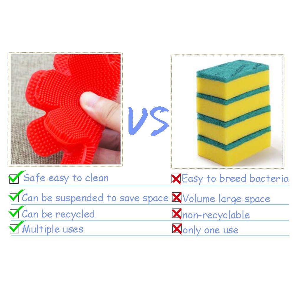 Silicone Sponge Multipurpose Antibacterial Silicone Scrubber for Kitchen Brush Pot Pan Dish Bowl -Wash Fruit and Vegetable -Pot Holder (4, Purple+red)