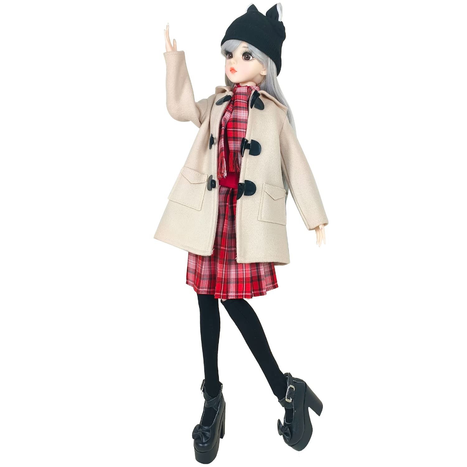 EVA BJD Doll 1/3 Ball Mechanical Jointed Doll with Full Set of Clothes Coat Shoes Hair Socks Pants Accessories,Height 1.9ft 23in (Selena)