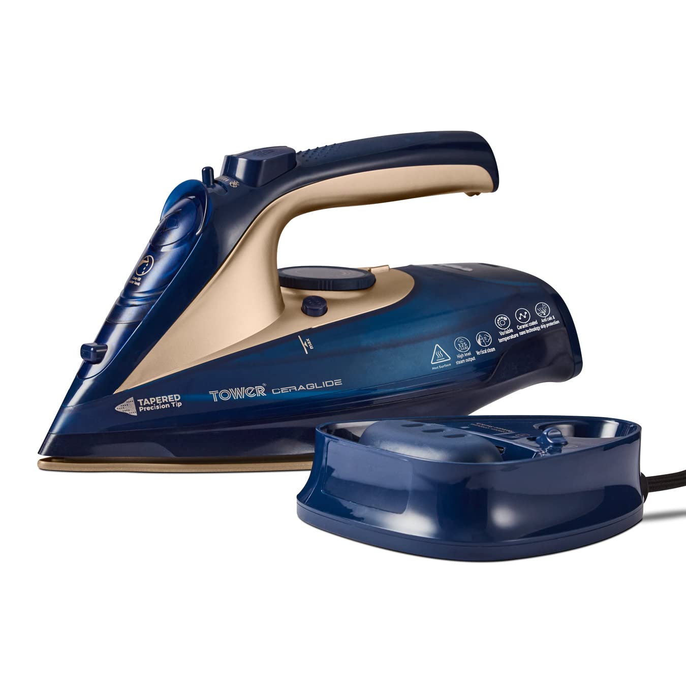 Tower T22008BLG CeraGlide Cordless Steam Iron with Ceramic Soleplate and Variable Steam Function, Blue and Rose Gold