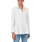 Cicy Bell Women's Button Down Shirts Collared V Neck Long Sleeve Peplum Tiered Blouse Tops