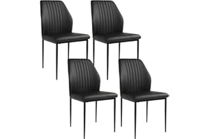 ZckyCine Dining Chair PU Leather Living Room Chair Modern Kitchen Armless Side Chair with Metal Legs (Black, Set of 4)