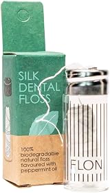 FLON Natural Silk Dental Floss Peace Silk Mint 30m in Glass Dispenser