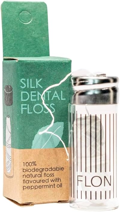 FLON Natural Silk Dental Floss Peace Silk Mint 30m in Glass Dispenser