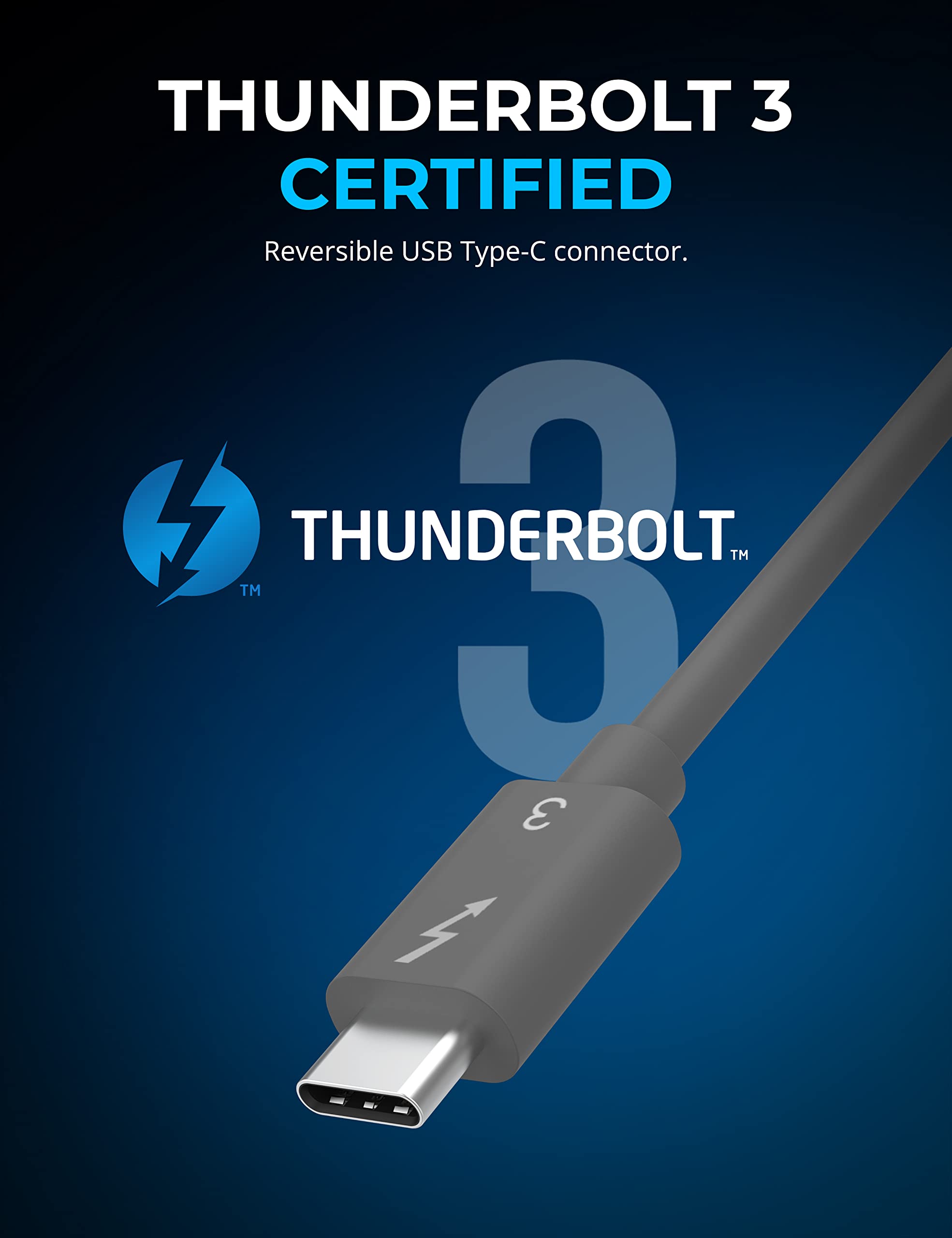SABRENT usb c Thunderbolt 3 cable 100W (Intel certified) 40Gbps, USB-C tb3 for a super fast transfer and charging, Docking station, Laptops, MacBooks, Galaxy S22 S21 S20, and more, 20cm (CB-T320-GRY)