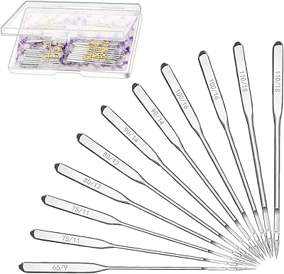 Lanjue 80 Pcs Universal Sewing Machine Needles Box 6 Sizes 65/9–110/18