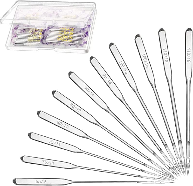 Lanjue 80 Pcs Universal Sewing Machine Needles Box 6 Sizes 65/9–110/18