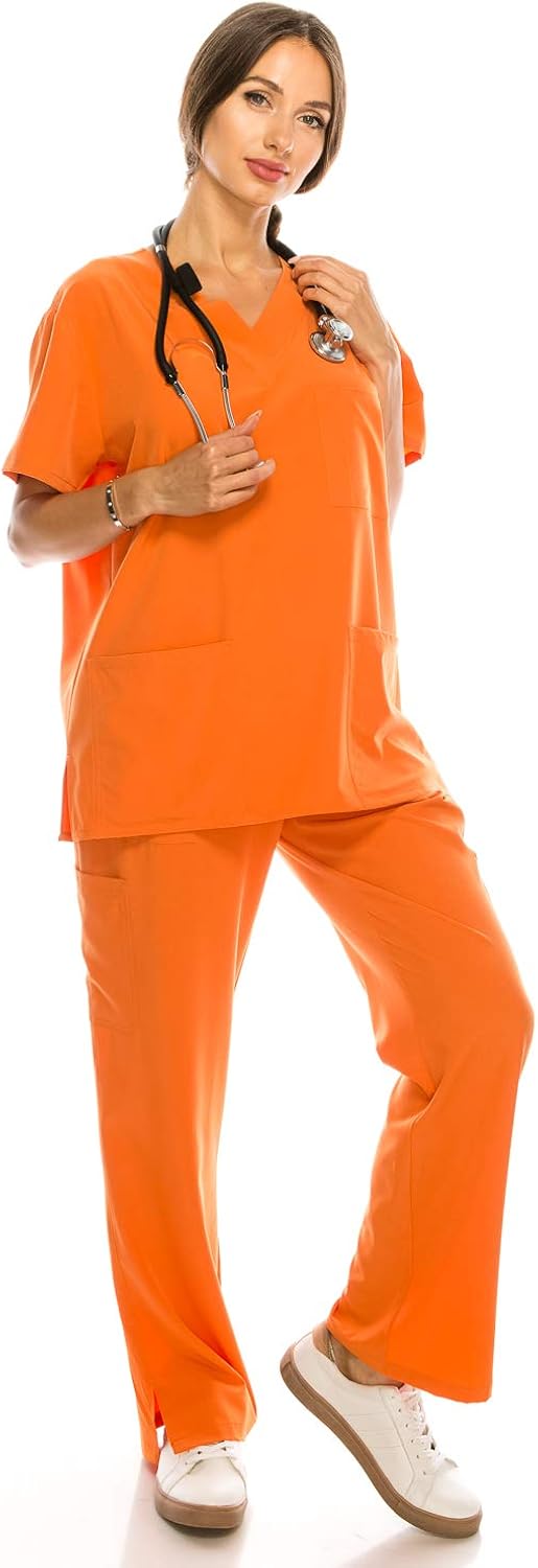 Banhada 7Pocket VNeck Top Medical Scrubs Set for Woman 4 Way Stretch, Comfort, Light Weight