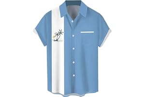 WHO IN SHOP Men's Short Sleeve Button Up Hawaiian Shirt 1950s Vintage Bowling Shirts