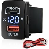 Nilight Rocker Switch Style USB Outlet Socket LED Voltmeter 1.28" x 0.87" | 12V PD Type C and QC 3 Outlets Car Using Replacement with Inline Fuse for Sequoia Highlander Tacoma Tundra 4Runner RAVR