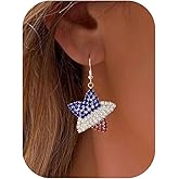 BSGRL American Flag Earrings - 4th of July Patriotic Earrings Star Flower Heart Drop Dangle Earrings Independence Day