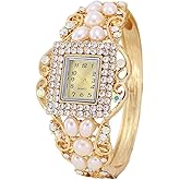 Weicam Women Bracelet Square Dial Quartz Bangle Wrist Watch Lady Diamond Pearl Jewelry Watches Gold Color