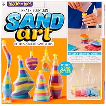 Made By Me Create Your Own Sand Art by Horizon Group USA, DIY Kit Includes 4 Sand Bottles & 2 Pendent Bottles with 8 Bright Sand Colors, Designing Tool & More. Multicolored