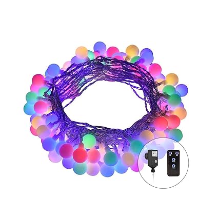 100 Leds Lichterkette Außen,SanGlory 12m Globe Lichterketten Bunt String Licht mit Fernbedienung Innen Deko Glühbirne Weinach