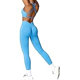 ABOCIW 2 Piece Workout Sets for Women Seamless Strappy Sports Bra V Scrunch Butt Lifting High Waist Leggings Gym Set