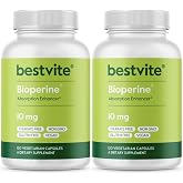 Bioperine 10mg (240 Vegetarian Caps) (120x2) - No Stearates - Vegan | Non GMO - Gluten Free - Black Pepper Extract - Absorption Enhancer* - Easy to Swallow Capsules