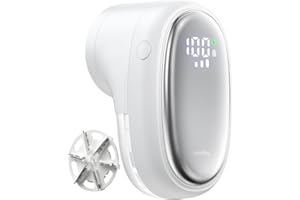 coldSky Fabric Shaver 1200mAh 𝗥𝗲𝗰𝗵𝗮𝗿𝗴𝗲𝗮𝗯𝗹𝗲 Lint Remover Portable Sweater Shaver with 𝟯 𝗦𝗽𝗲𝗲𝗱𝘀, LED Digital Display, Stainless Steel 6-Leaf Blades, Remove Fuzz, Lint, Bobbles, White