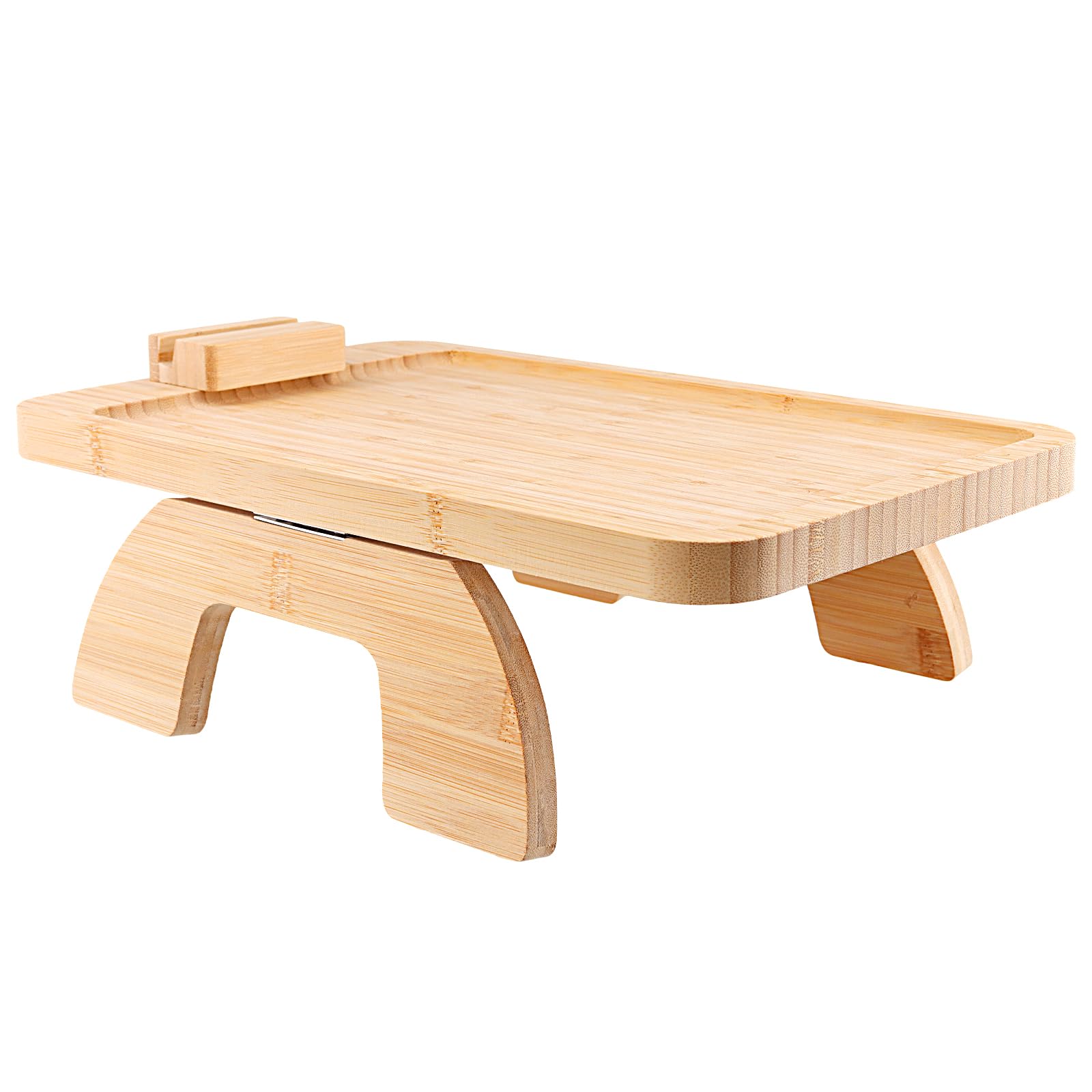 MOUYAT Sofa Arm Tray, Foldable Sofa Armrest Organiser, Bamboo Armchair Tray for Remote Control, Drinks