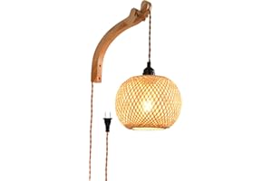 Plug in Wall Sconce, Bamboo Rattan Wall Sconce Decor, Farmhouse Wall Sconce Plug in,Hand Woven Rattan Wall Light Farmhouse Ru