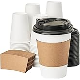 RACETOP 100 pack Disposable Coffee Cups with Lids 12 oz, Hot Paper Cups with Lids, To Go Cup with Lid