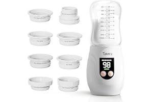 TOHECU Portable Bottle Warmer for Travel with Glass Bottle, 8 Adapters, Baby Bottle Warmer for Breastmilk On The Go, Double Leak-Proof, Fast Heating, Multi-Level Temperature Control, Automatic Warm-Keeping