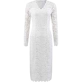 Hobemty Women's Floral Lace Dress V Neck Long Sleeve Cocktail Wedding Bodycon Pencil Dresses