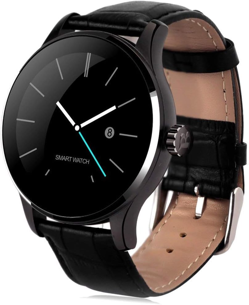GaoWuJie Smart Watch Men For Android Blood Pressure Bluetooth Speaker Heart Rate Waterproof Sport Smart Watch (Color : Black leather)