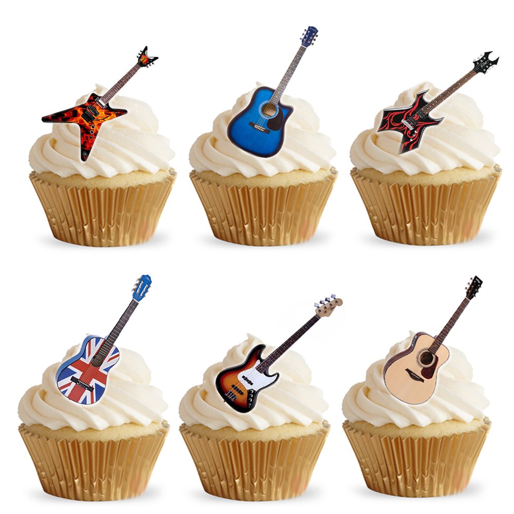 28 Stand Up Acoustic Rock Guitar Themed Edible Wafer Paper Cake Toppers Decorations