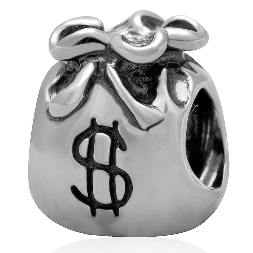925 Sterling Silver Dollar Pocket Money Bag Charms Birthday Charm for Pandora Charms Bracelet