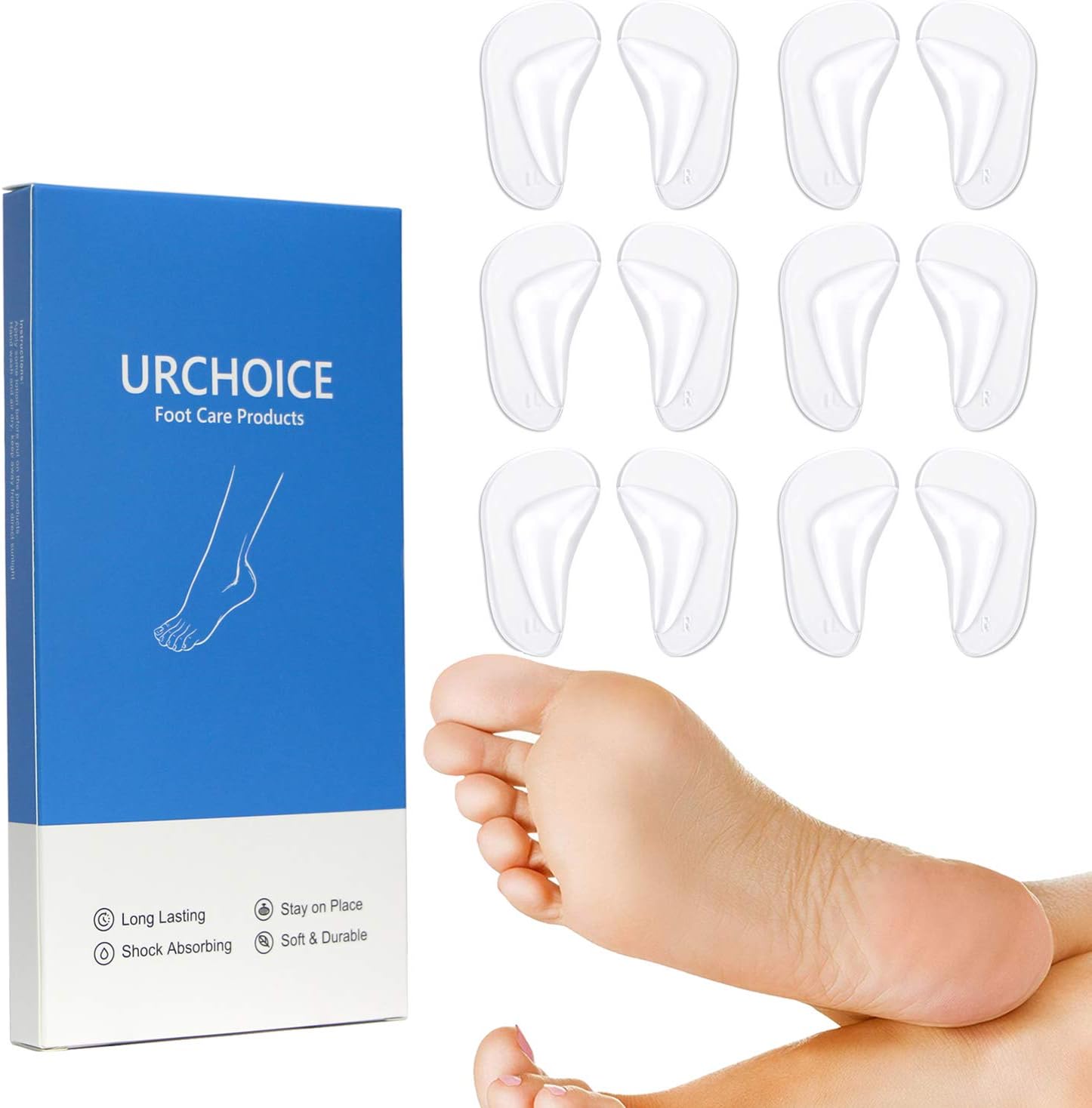 Gel Arch Support Cushions for Men & Women, Shoe Insoles for Flat Feet, Reusable Arch Inserts for Plantar Fasciitis, Adhesive Arch Pad for Relieve Pressure and Feet Pain: Health & Personal Care