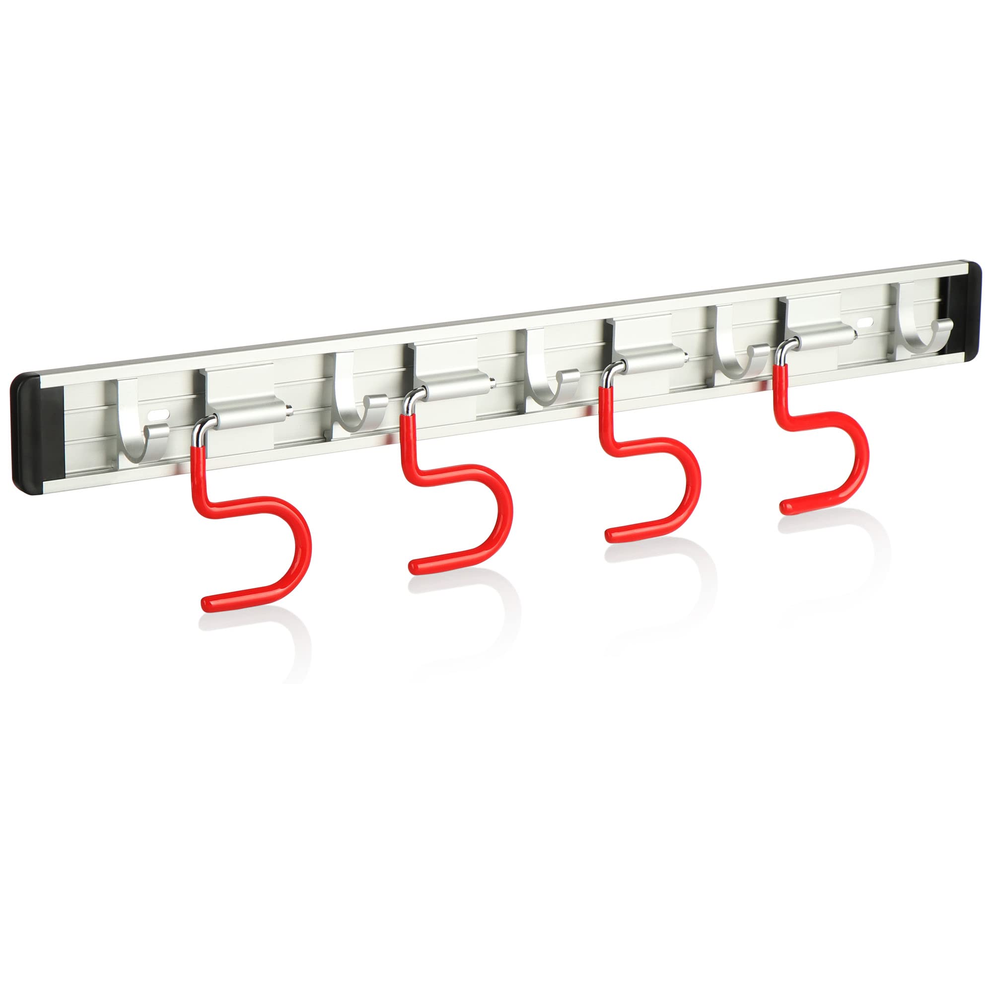 com-four® Device Hook Rail with 4 Broom Hooks and 5 Hooks for Smaller Devices. (01 Pieces - 4 Clamps + 5 Hooks)