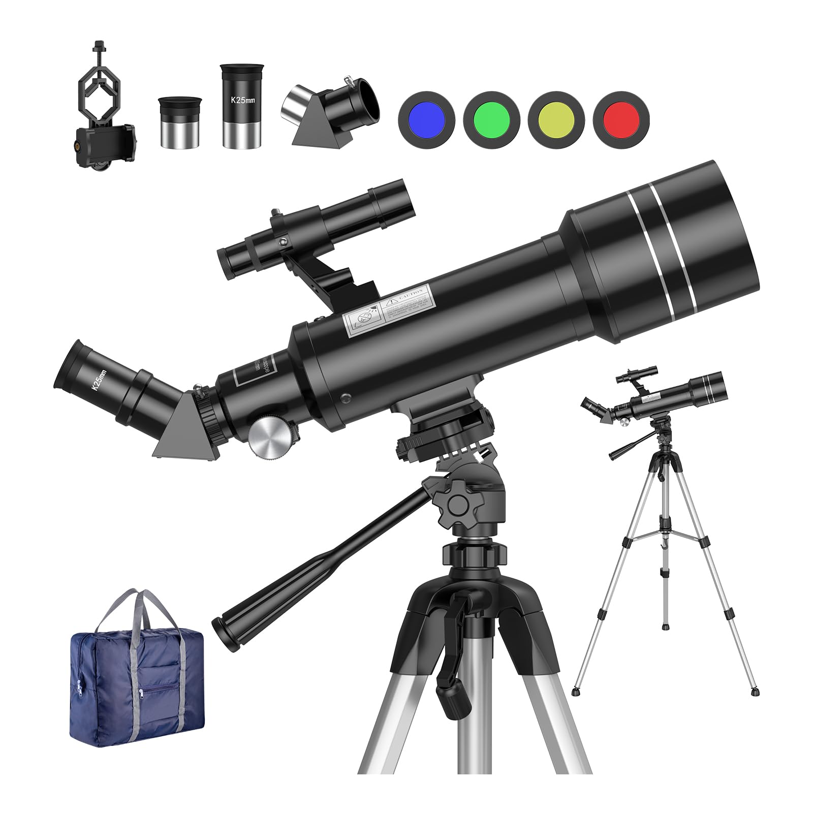 BNISE 70mm Portable Refractor Telescope, Telescopes for Kids for Astronomy for Adults Beginners, Fully Coated Glass Optics, with Adjustable Tripod Smartphone Adapter Moon Filter and Carry Bag