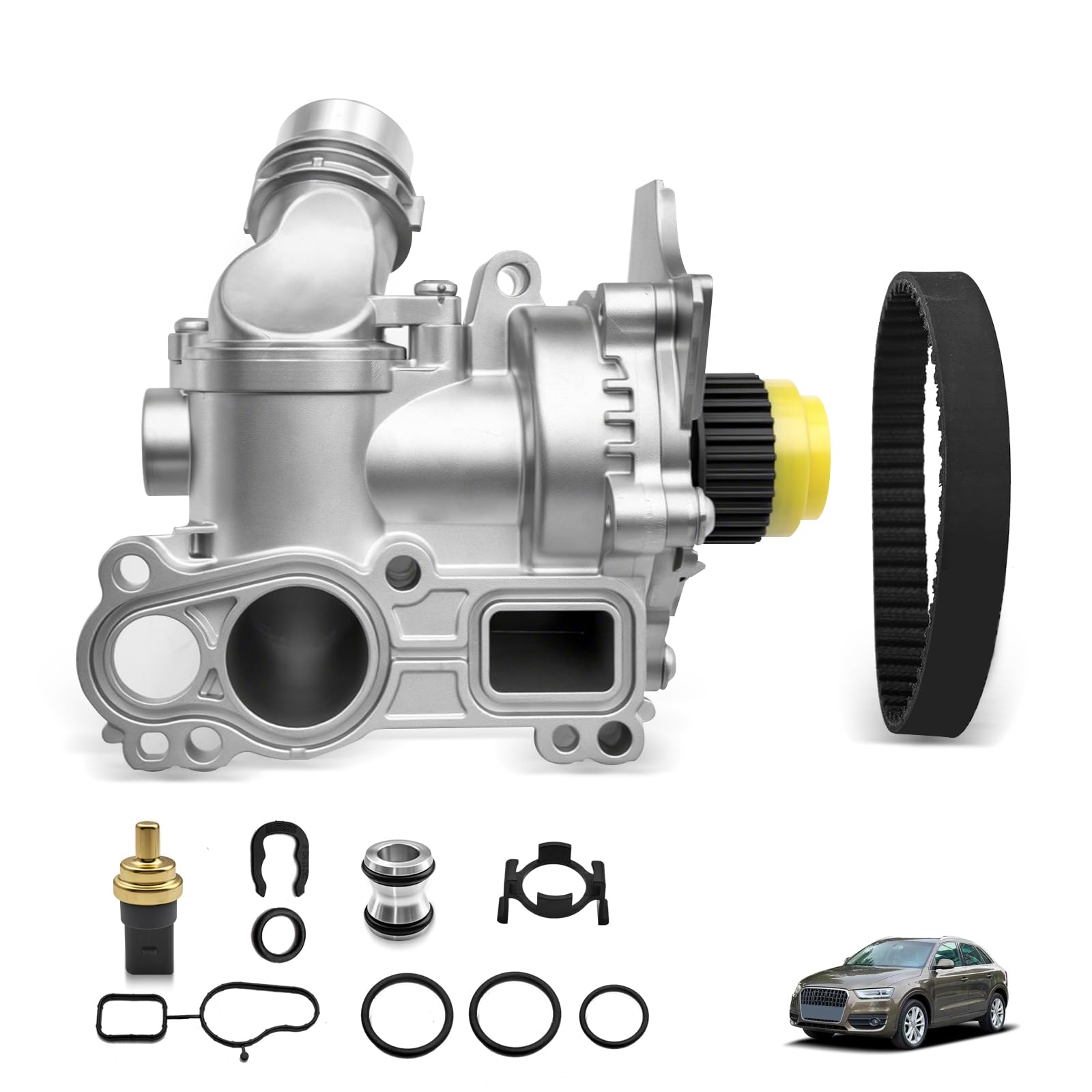 Photo 1 of 06H121026CF Aluminum Water Pump With Belt Compatible for Audi A3 A4 TT For VW Tiguan Jetta Golf GTI Eos Beetle CC 2.0T TSI 06H121026AB 06H121026AE 1312460 06H121026AF 06H121026BA 06H121026BP