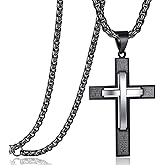 Rehoboth Stainless Steel Cross Pendant Necklaces Bible Verse Proverbs 4:23 Pendant for Men or Women Chain 24 Inch Black Gold Silver