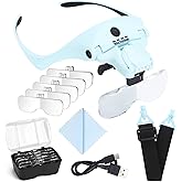 YOCTOSUN Magnifying Glasses with Light for Close Work, Head Magnifier with 4 LED Lights and 5 Detachable Lenses 1X to 3.5X,Rechargeable Hands Free Headband Magnifier Glasses for Crafts, Hobby