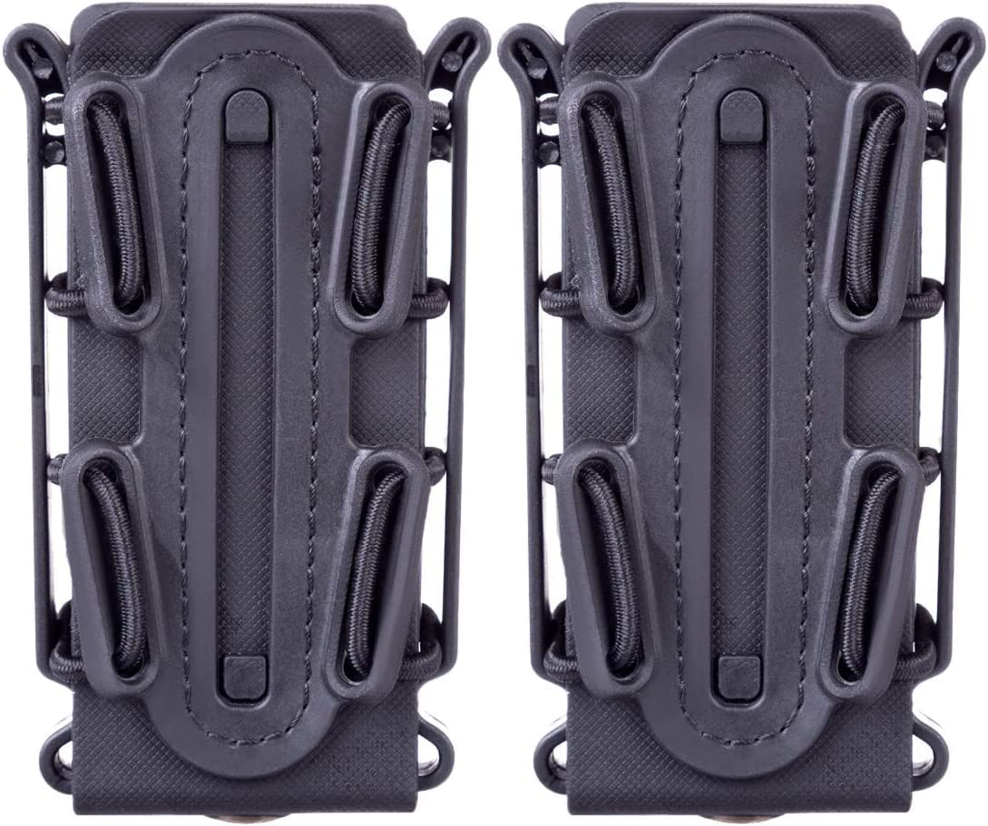 Tactical Magazine Pouch, 9mm Molle Tactical Fast Mag WST TPR Flexible Magazine Pouch Scorpion Mag Pouch for Outdoor Airsoft/BB Gun/CS Game/Hunting/Shooting, 2PCS (Black)