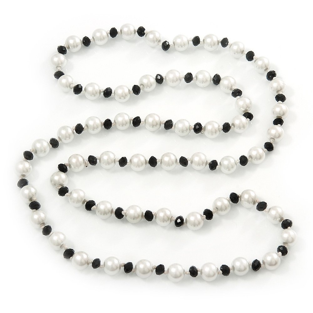Avalaya Black/White Glass Pearl Long Necklace/ 110cm L