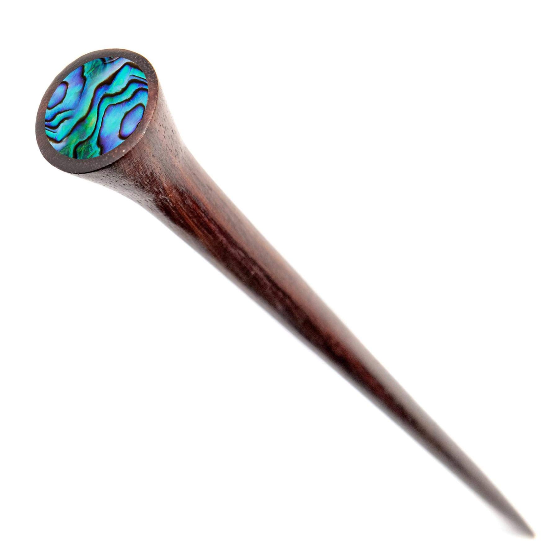 81stgeneration Women's Natural Wood Wooden Brown Abalone Shell Boho Hair Pin Stick Hairpin